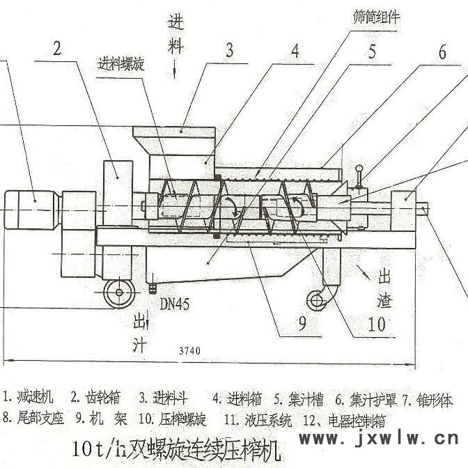 貴州畢節(jié)中草藥渣螺旋壓榨機藥材固液分離設備、藥渣脫水壓榨機